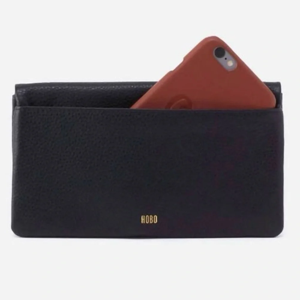 HOBO Black Leather Zip Around Wallet with Exterior Pocket